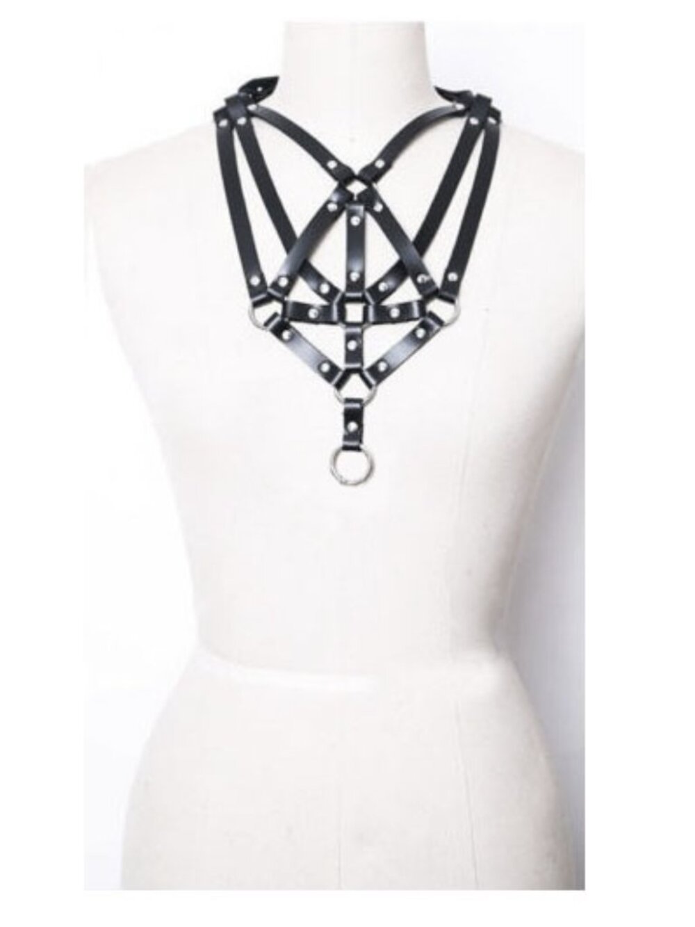 Unisex Black Strappy Leather Chest Piece Collar - Goth Punk, Fetish, Industrial